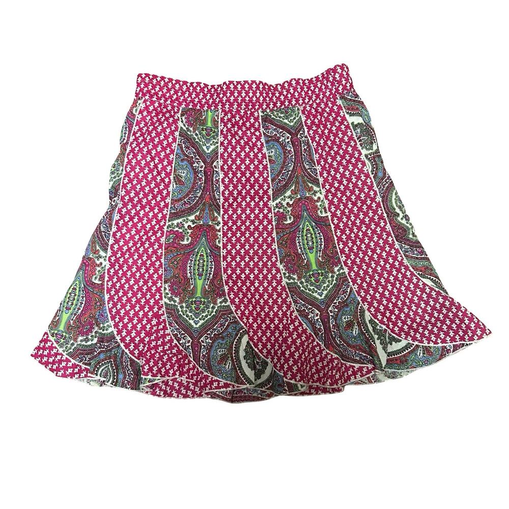 Sahalie Sassafras Patchwork Skirt Womens Medium Pink Paisley Print Boho Granola